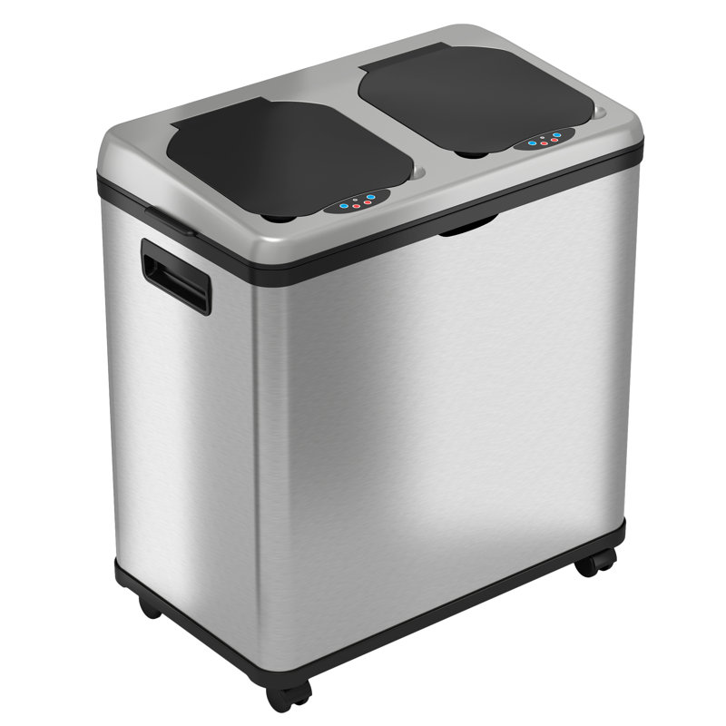 Stainless Steel Motion Sensor Multi-Compartments Trash & Recycling Bin - 16 Gallons