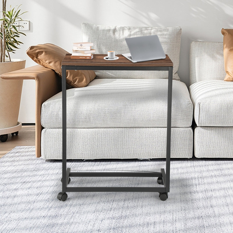 Summerlee C Shaped Bed Side Table with Wheels, Slide Under Sofa Table or Use as Laptop Table