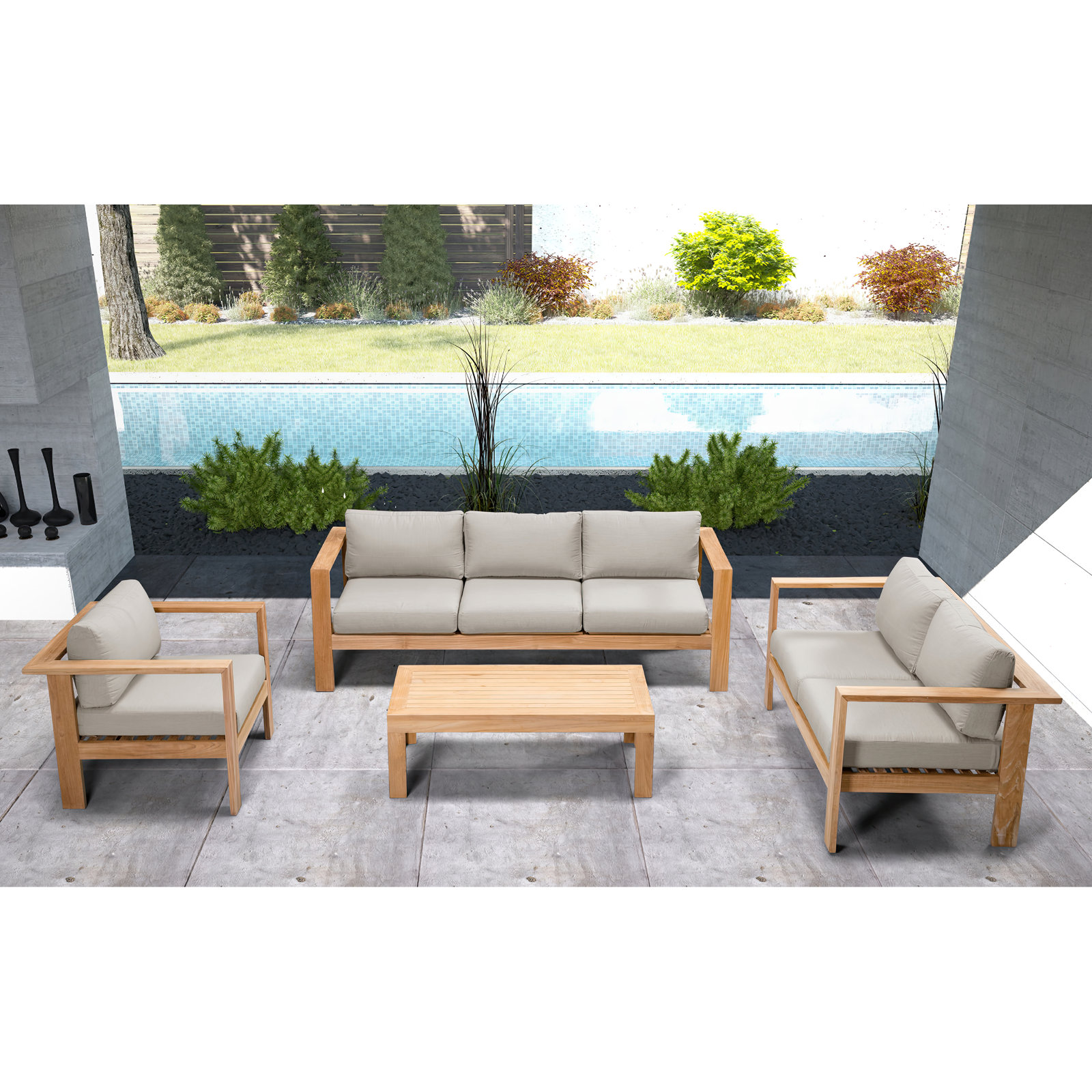 Sonoma 5 - Person Patio Conversation Set, 4 Pcs: Table, Sofa, Loveseat, Chair, Cast Silver Sunbrella®