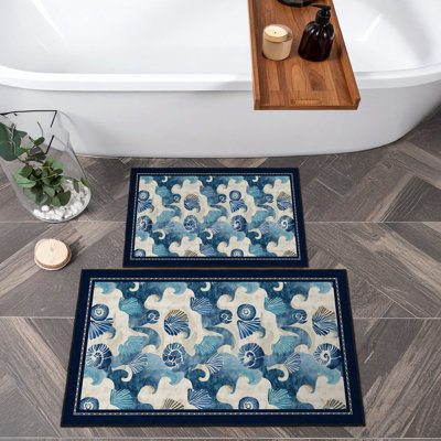 Ensemble de tapis de bain bleu doux (2 pièces) | 100% polyester, 1,6 x 2,0 pi et 2,0 x 3,3 pi | 650 g / m², hauteur des poils de 0,2 po, base à pois antidérapante | Lavable à la machine, durable et facile à nettoyer | Parfait pour la décoration de salle de bain