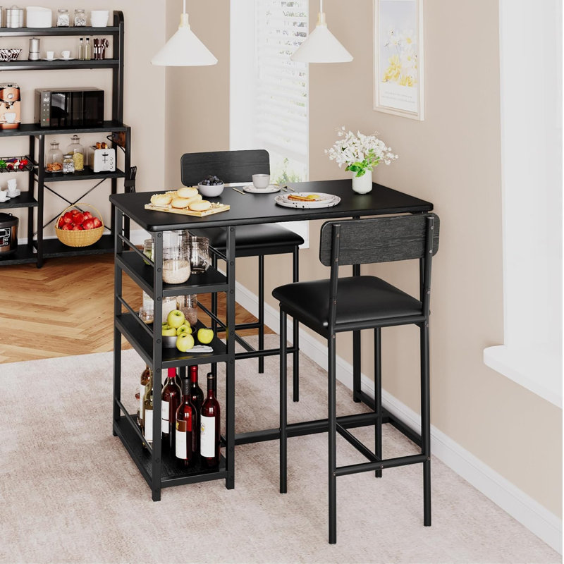 Upholstered Counter Stool with Metal Frame, Black/Black