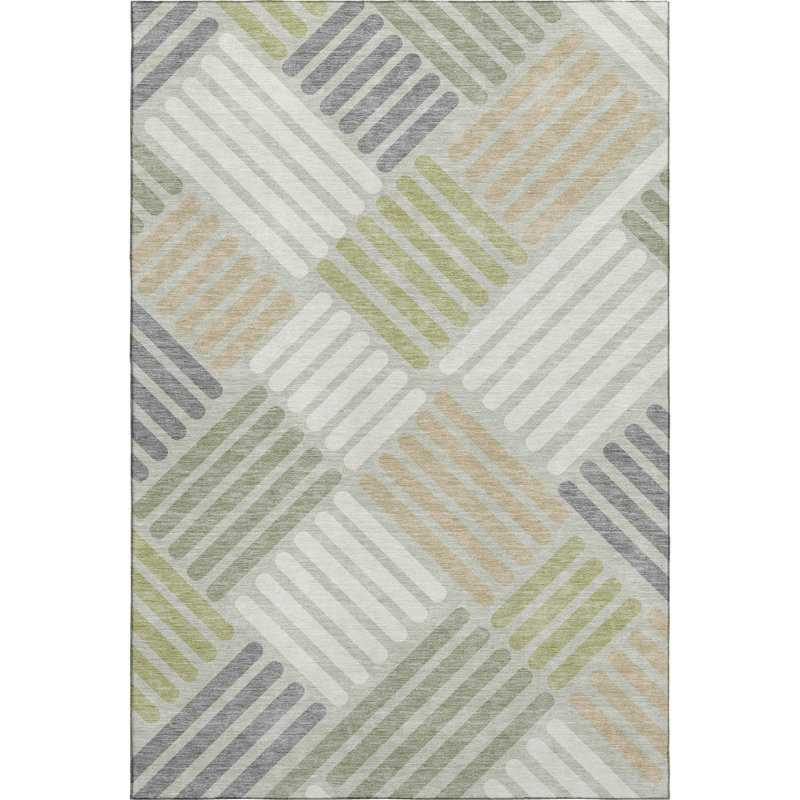 Premium Machine Washable Mayfield AMF2339 Geometric Rug, 8' x 10', Aloe