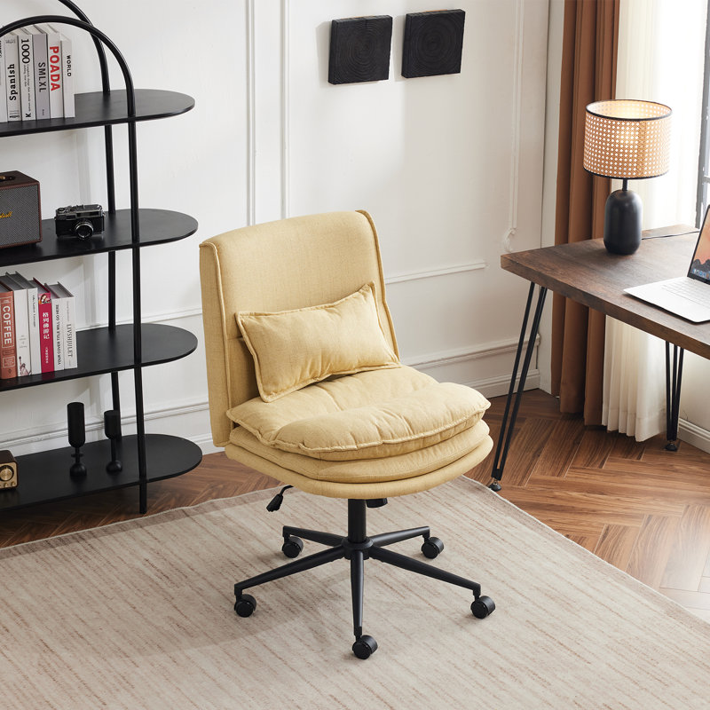 Upholstered Armless Task Office Chair, Yellow Polyester