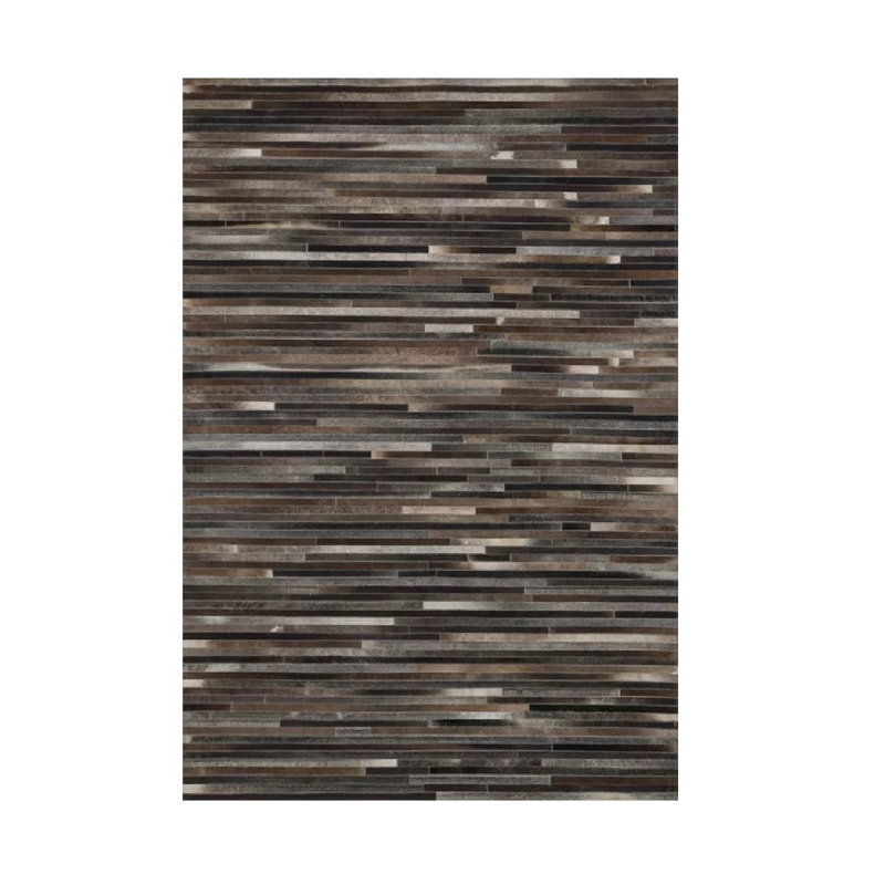 Tapis gris anthracite en cuir de vache fabriqué à la main Murtaz, Rectangle 5 pi x 7 pi 6 po