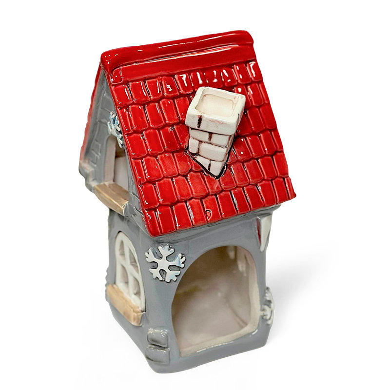 Porte-bougie en argile gris avec toit rouge