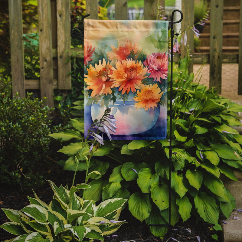 Chrysanthèmes dans un drapeau de jardin aquarelle