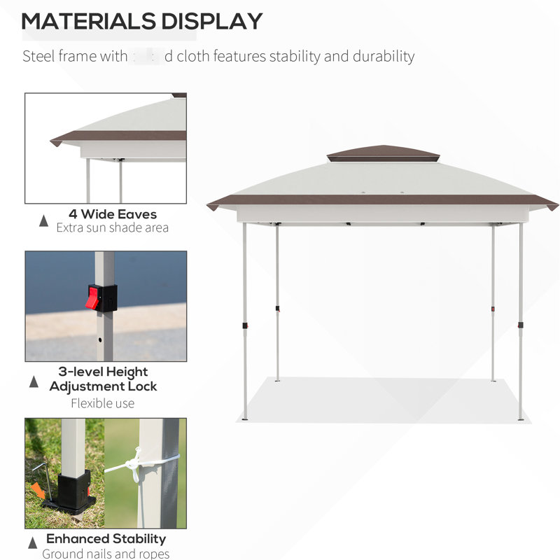 Height Adjustable Outdoor Canopy With Mesh Netting And Drainage 12' X Pop Up For Entertainment - Carry Bag Beige Brown