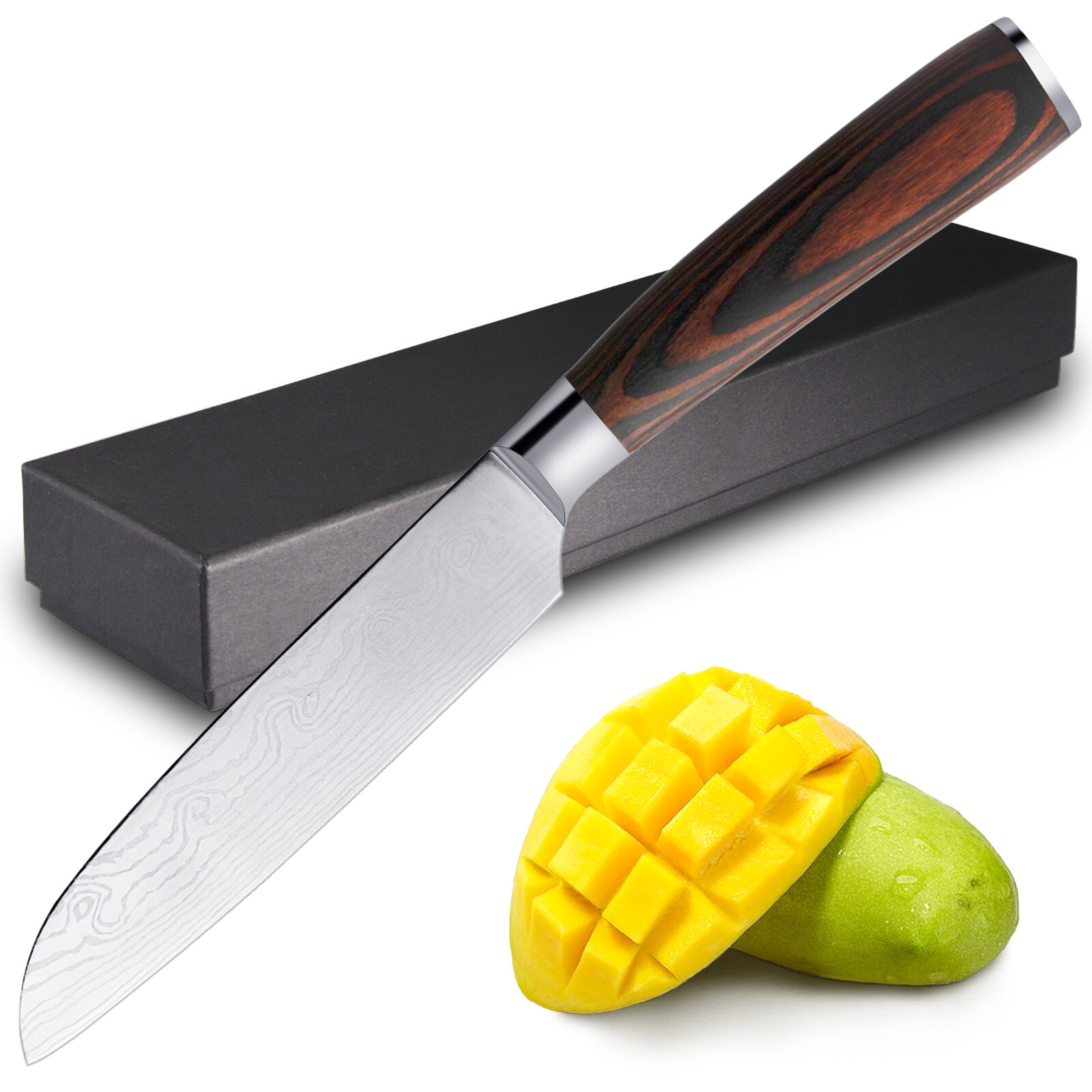 WELLHOME Paring Knife-3.5 Full Tang Utility Knife, Ergonomic Handle, Fruit and Vegetable Cutting Chopping Carving Knives - with Gift Box XF009F