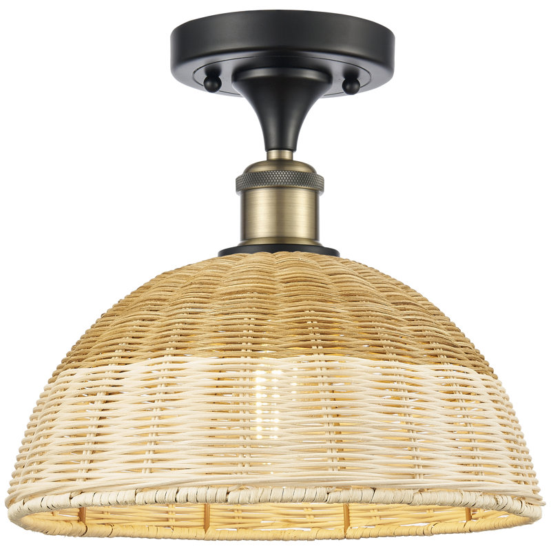 Ballston - Bristol Natural II - 1 Light 12" Semi-Flush Mount - Black Antique Brass Finish - Natural Shade