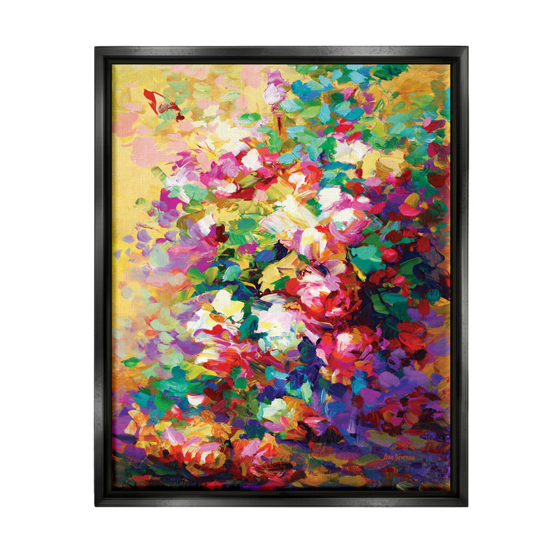 «Vivid Abstract Roses», encadrée sur toile par Leon Devenice, H 21 po x l 17 po x P 1,7 po, Cadre flottant noir de jais