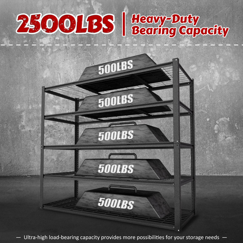 Étagère de rangement réglable en maille métallique robuste pour tablettes de garage, H 72 po x l 48 po x P 20 po
