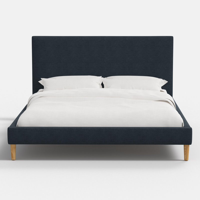 Lit plateforme en lin bleu marine Heylen Avery, Double, Bleu marine