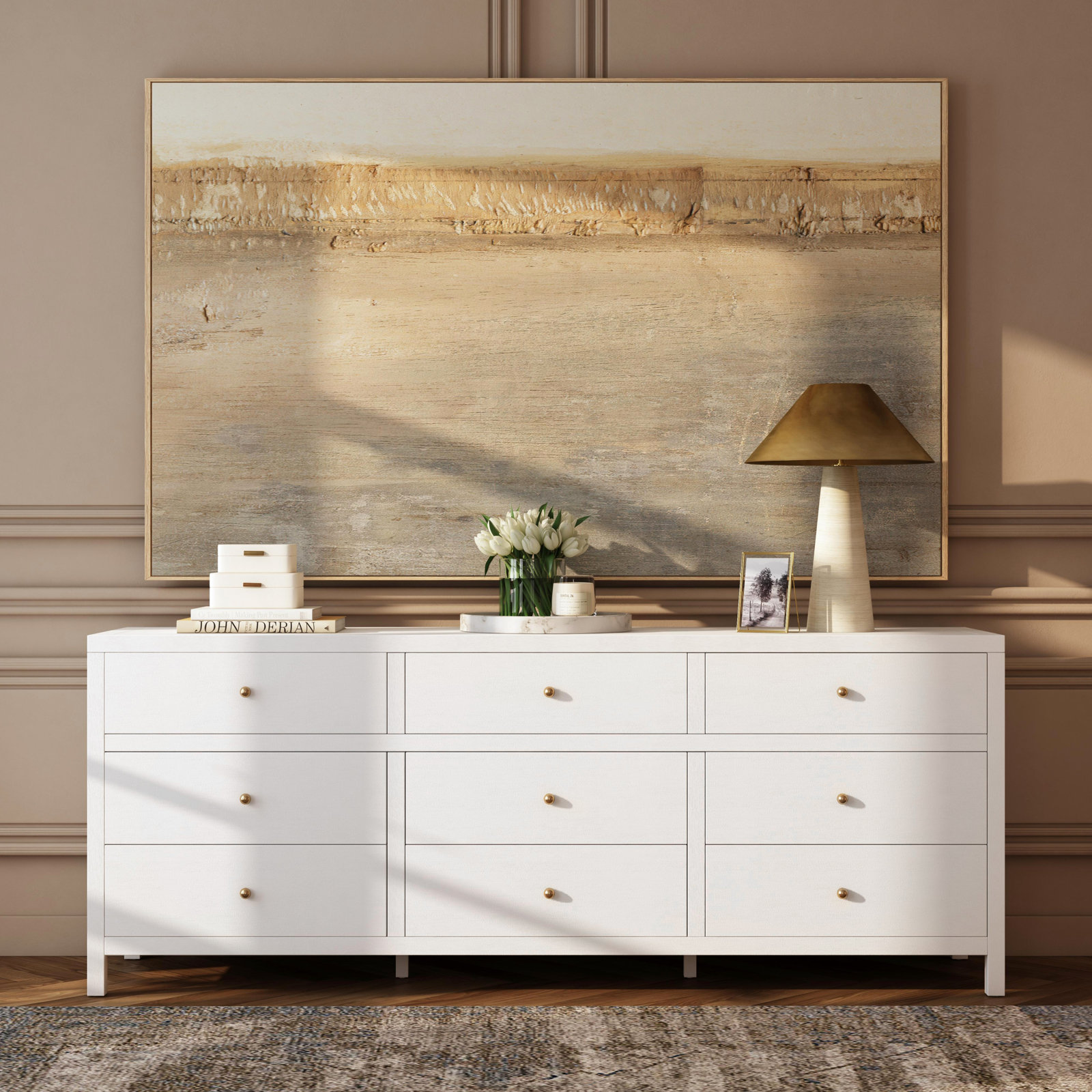 Celine 84" Acacia Double Dresser, Textured White