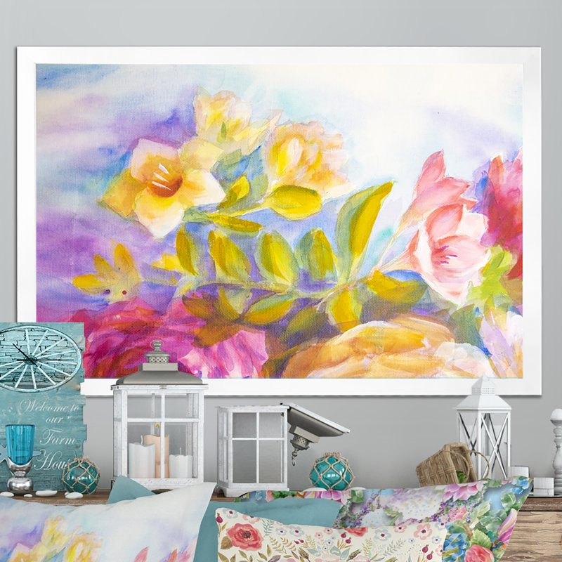 Pe pivoines et roses Bouquet - reproduction de cadre flottant sur toile, H 8 po x l 12 po x P 1 po, Cadre photo blanc