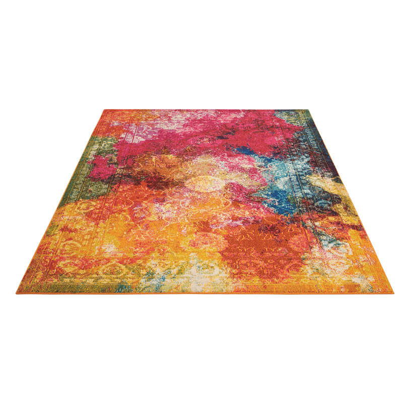 Velva Abstract Orange/Pink/Blue Area Rug, Rectangle 5'3" x 7'3"