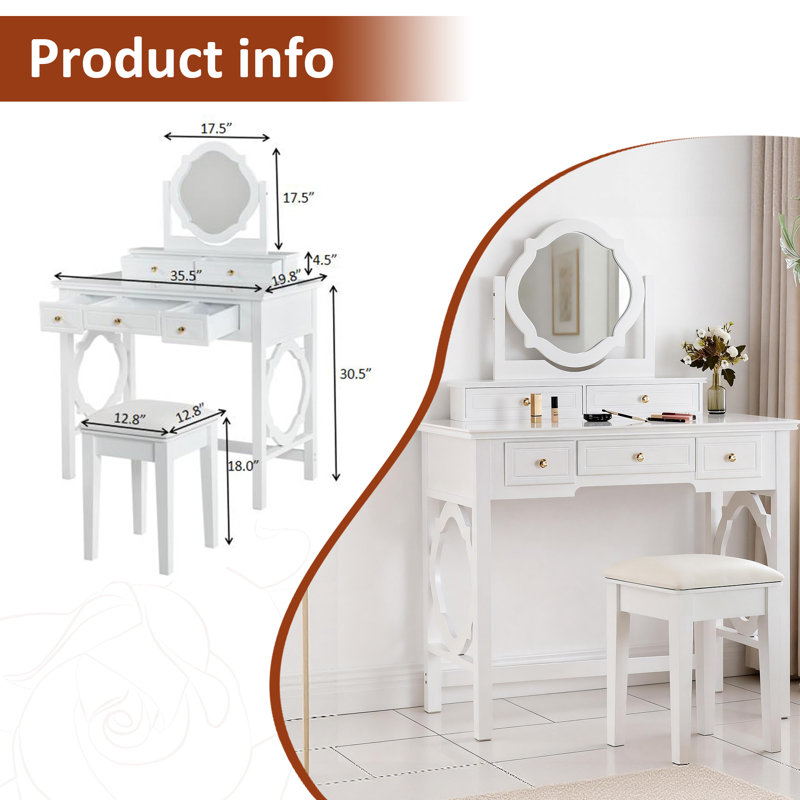 Ensemble de coiffeuse avec miroir réversible et tabouret