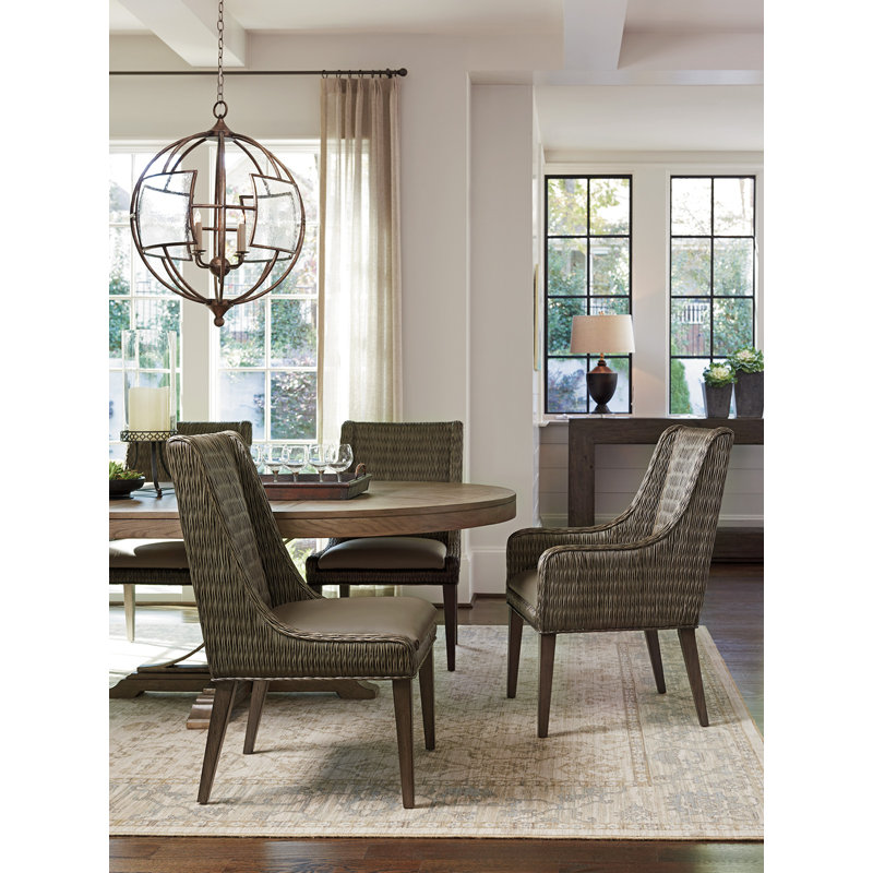 Gray Rattan Wing Back Side Chair with Synthetic Leather Seat