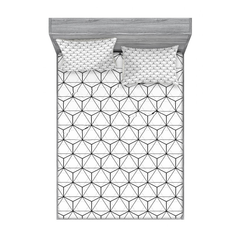 Microfiber Sheet Set, Queen Sheet Set with Fitted Sheet, Geometric, Black/White/Gray