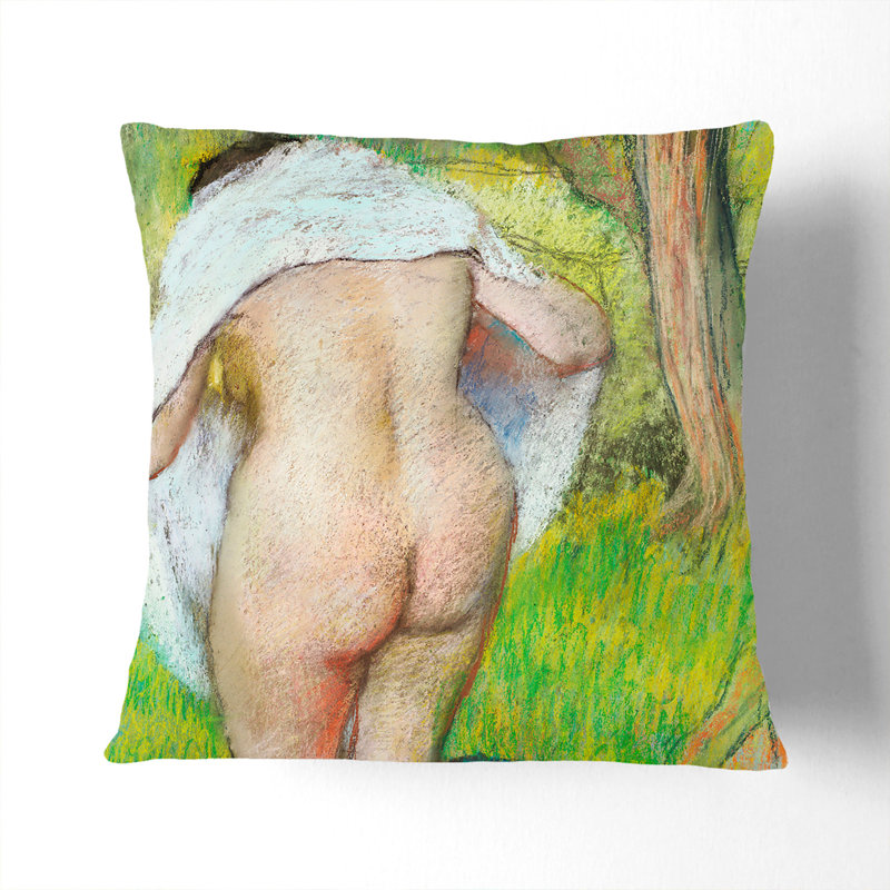 Girl Drying Herself Square Throw Cushion, 55cm H x 55cm W x 20cm D, Stone