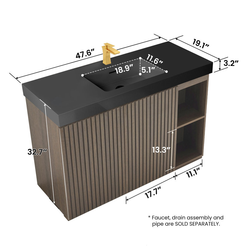 48" Single Bathroom Vanity with Solid Surface Top, Black/Dark Brown, Single-Hole