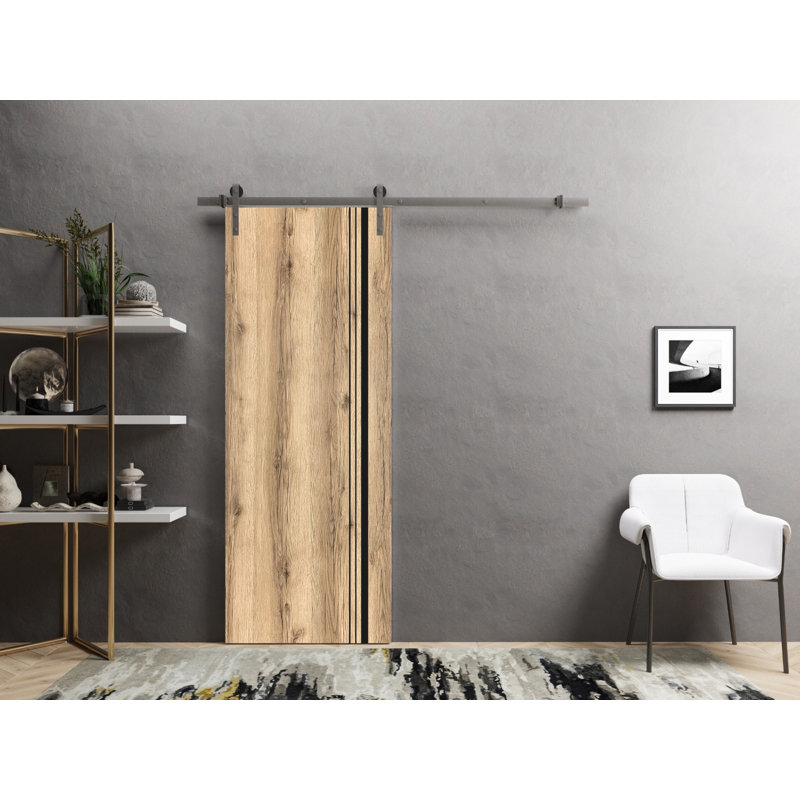 Porte de grange en bois massif massif, 36 po x 96 po, Chêne