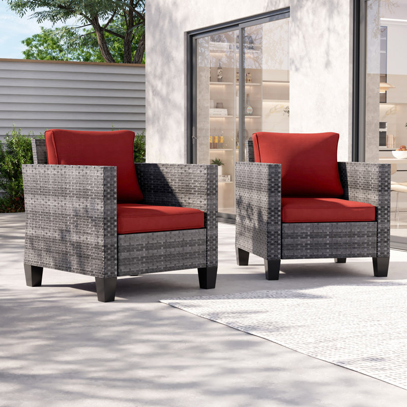 Chaise de patio avec coussins Goldwin, Gris, Rouge brique