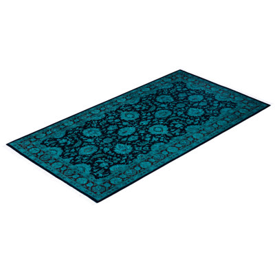 Tapis vert contemporain en laine noué à la main Buntin 3 pi 1 po x 5 pi 5 po