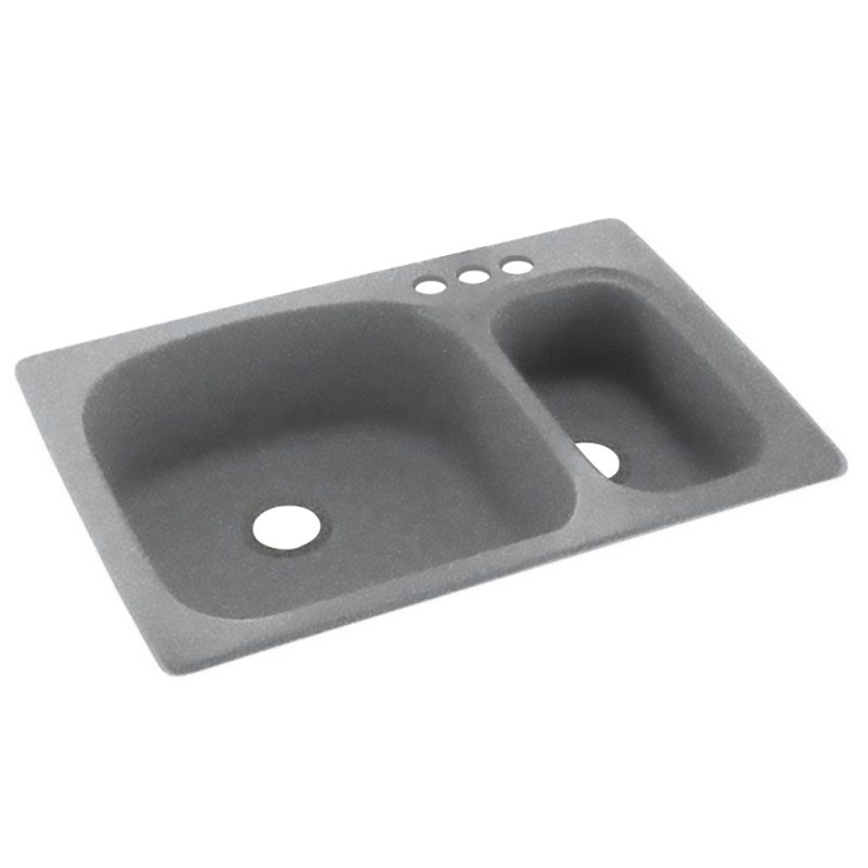 33'' L Mounting / Installation Required Double Bowl Solid Surface Kitchen Sink, 3 Hole, Gray Granite