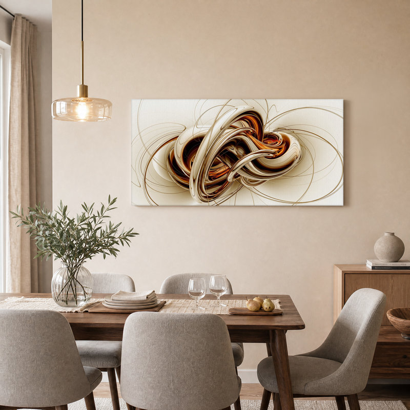 Art mural en toile métallique avec tourbillons abstraits en bronze métallique, 40“W x 20”H