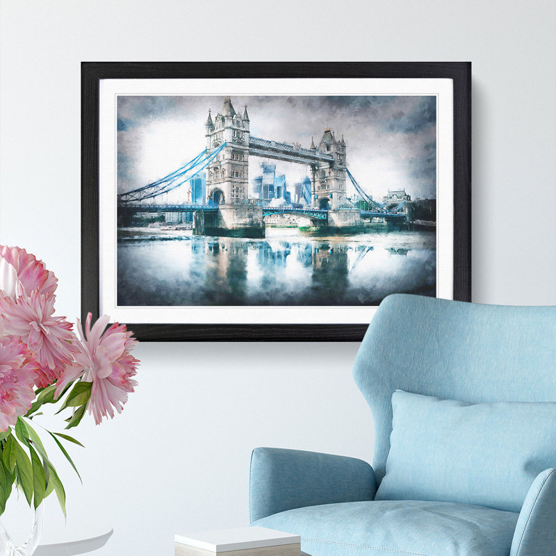 London Bridge - Picture Frame Graphic Art Print, Black Framed, 45cm H x 63cm W x 2cm D