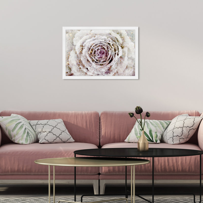 Hiver, fleur de New York - peinture sur papier, H 18 po x l 26 po, Cadre blanc