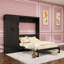 Grand lit escamotable mural avec garde-robe de rangement, tiroirs de rangement et tête de lit tapissier-132273751
