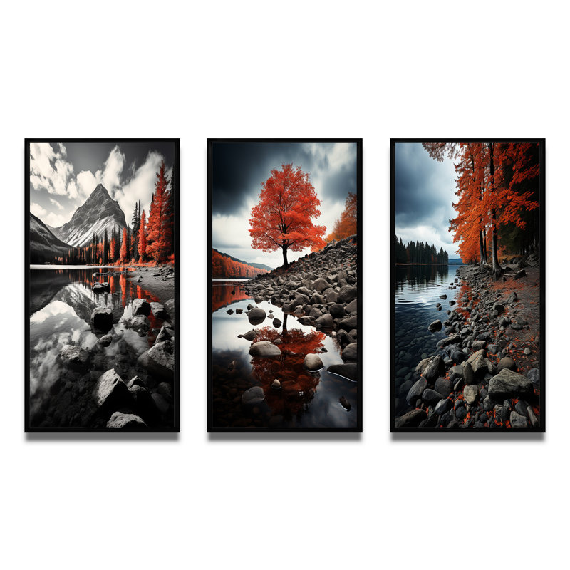«Canada Beautiful Landscape Black», 3 pièces, Cadre noir, H 28 po x l 36 po