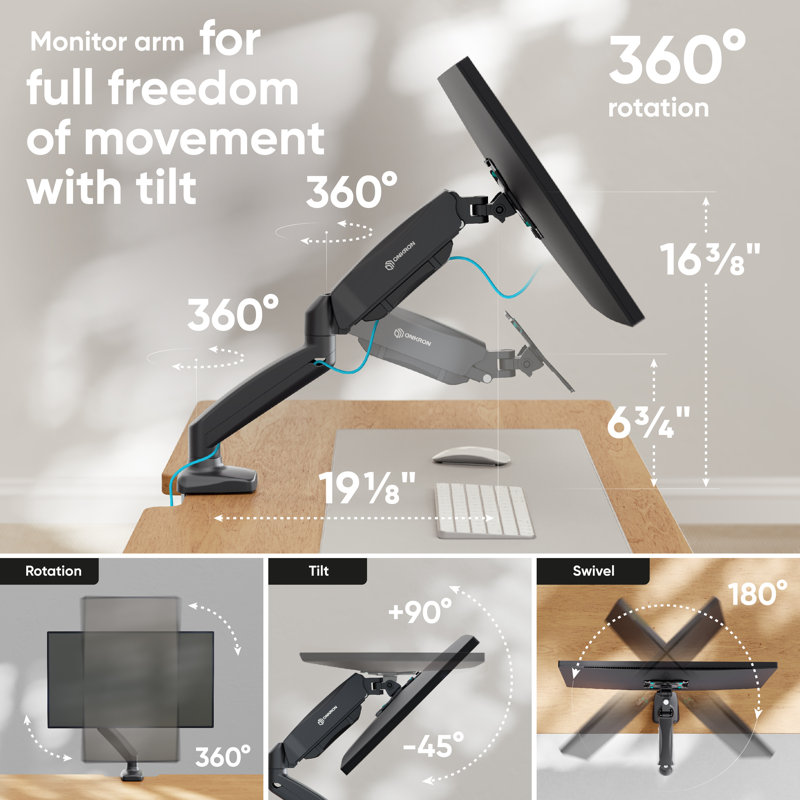 Single Monitor Mount Desk for 13-32 Inch Screen up to 17 lbs - Gas Spring Monitor Arm, Black