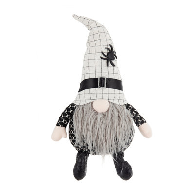 Set Of 2, 10.2X5.5X23.5" Fabric Sitting Gnome With White Hat Spider, For Halloween Decor