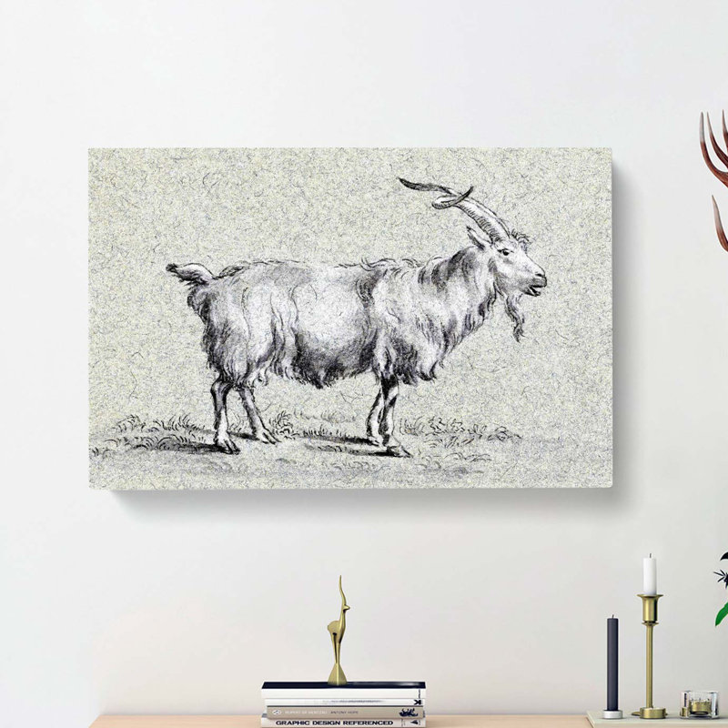 Standing Goat by Jean Bernard - Wrapped Canvas Drawing - Wrapped Canvas, 40cm H x 60cm W x 3cm D