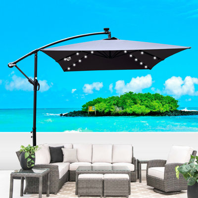 Parasol d'extérieur 2 x 3 m avec protection solaire, imperméable, pour terrasse de jardin, avec éclairage à DEL, protégé contre le vent