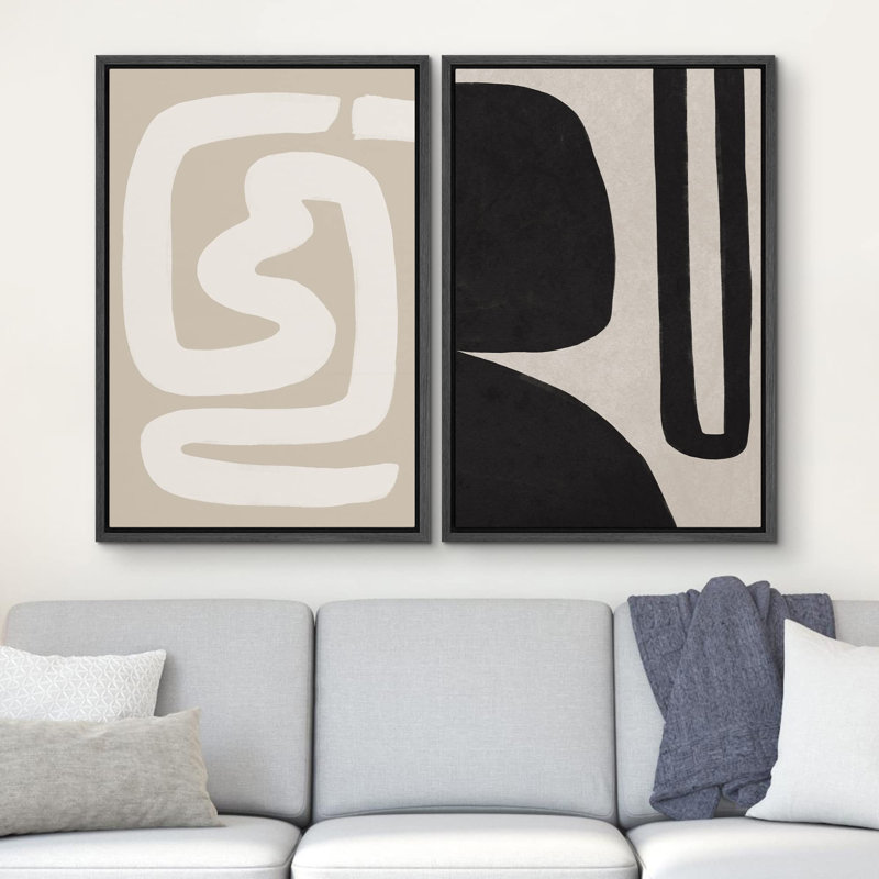 Noir et blanc, personnages du milieu du siècle, art géométrique abstrait, art mural Relax Calm 2 pièces, Noir