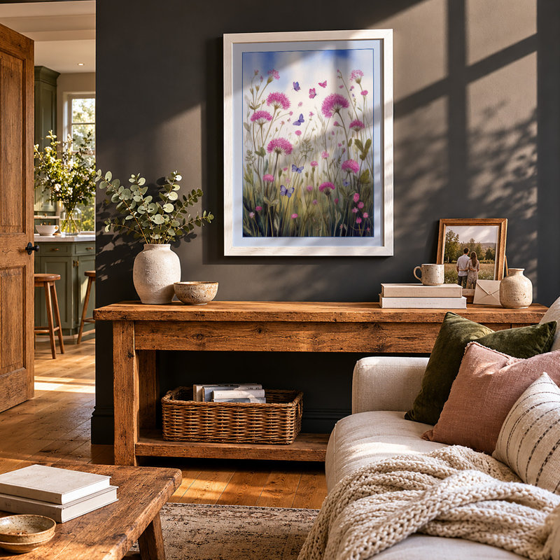 Wildflower Meadow Botanical - Framed Print, A2 - 59.4 x 42.0 cm, White