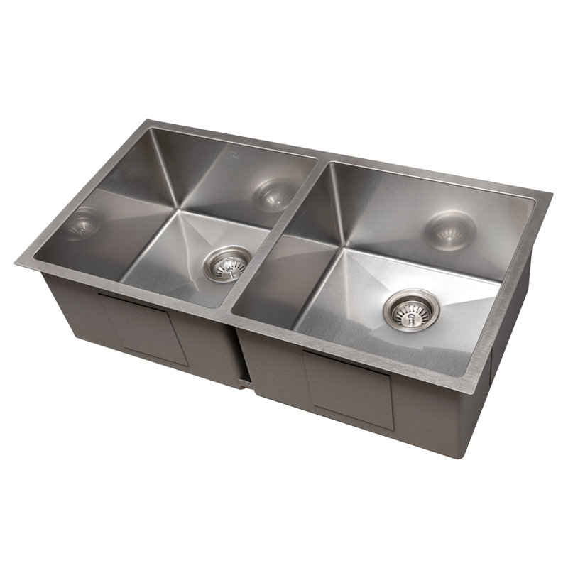 DuraSnow® ZLINE 36" Anton Undermount Double Bowl Fingerprint Resistant Stainless Steel Kitchen Sink with Bottom Grid