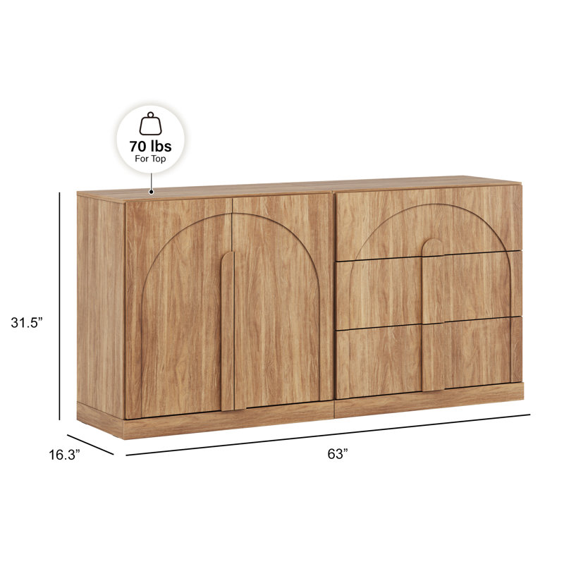 Buffet modulaire 2 pièces avec tablette et 3 tiroirs, brun clair, Bijou chameau BC