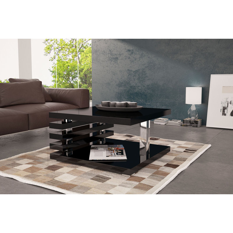 Coffee Table Johnstown in Geometric Design, Gloss Black