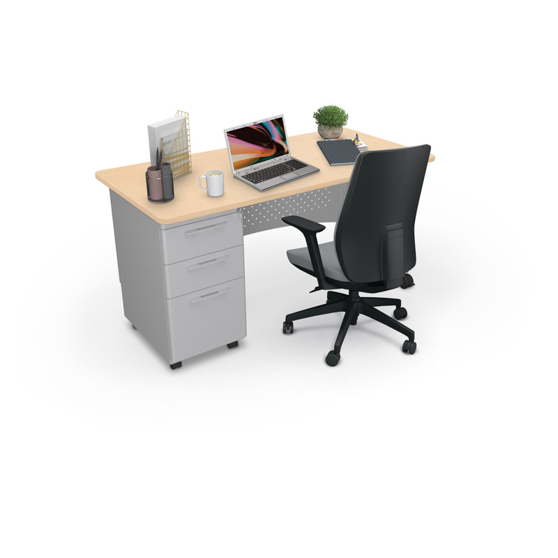 Bureau à caisson simple Avid (6030) trame neutre, Bois naturel / gris