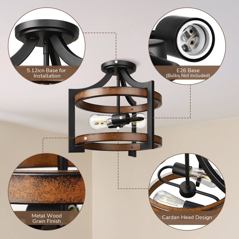 Amadi 13.5" 2-Light Lantern Semi Flush Mount, Rust