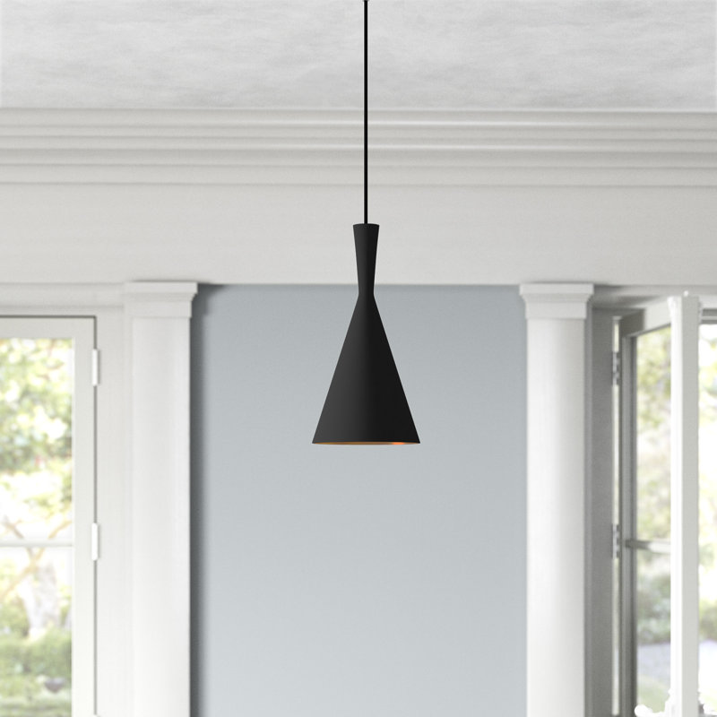 Ariandne 1 - Light Single Cone Pendant, 15.25" H x 7.25" W x 7.25" D, Black/Gold