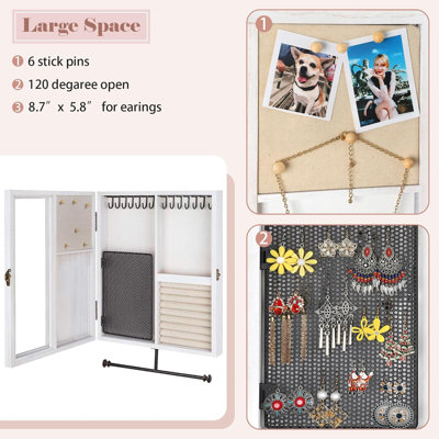 Wall Mounted Jewelry Organizer With Rustic Wood Large Space Jewelry Cabinet, Holder, Storage Box
