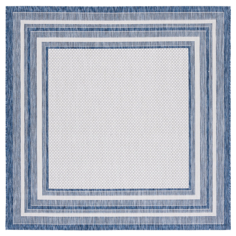 Chapa Striped Ivory/Navy Indoor/Outdoor Area Rug, Square 6'7", Ivory/Navy