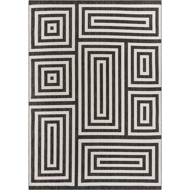 Tapis contemporain noir et blanc Bello, Rectangle 10 pi x 14 pi 1 po