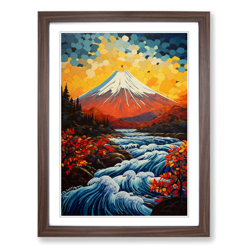 Mount Fuji Orphism - Single Picture Frame Print on Wood, Walnut Framed, 34cm H x 25cm W x 2cm D