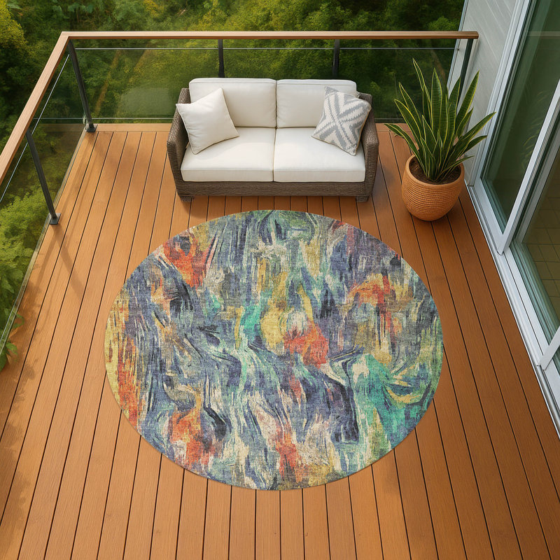 Tapis abstrait intérieur / extérieur lavable à la machine Huseby ACN2269, Rond 8 pi